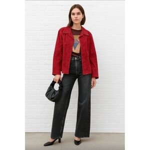 Ashley Stewart Real Leather Jacket Women’s Size 14 Red Suede Button Front Coat